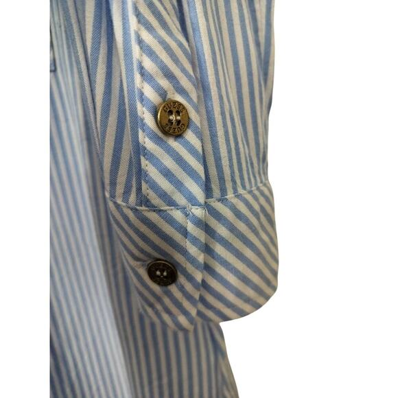 3231) Guess Blue White Stripe long Sleeve Button Down Gold Button Rayon Shirt L - Picture 4 of 8